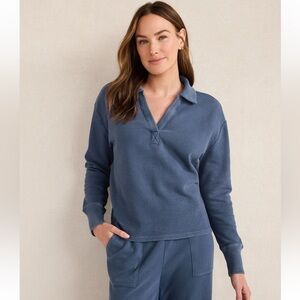 Talbots Haven Well Within 100% Organic Cotton Waffle Blue Sweatshirt. Small. NWT